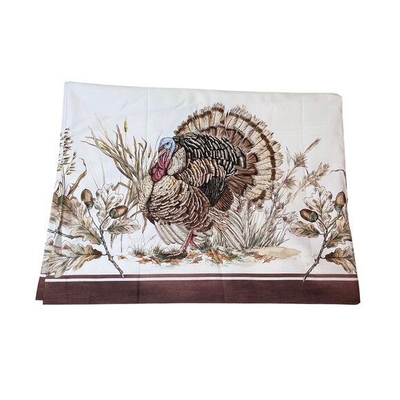 Autumn Plymouth Turkey Table Cloth New Williams Sonoma 70" x 90" - Picture 2 of 4